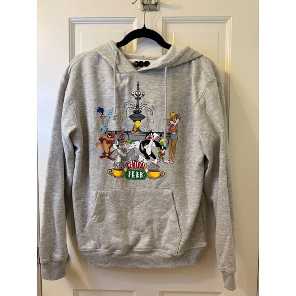 Looney Tunes Cartoon Central Perk Graphic Grey Hoodie - Size L (11-13) - Picture 1 of 8